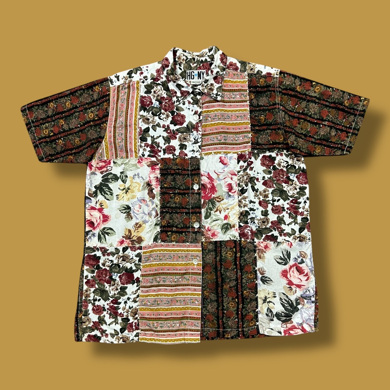 Vintage 80s Patchwork Shirt Floral Print Boho Hippie Aesthetic Cotton Pl Petite